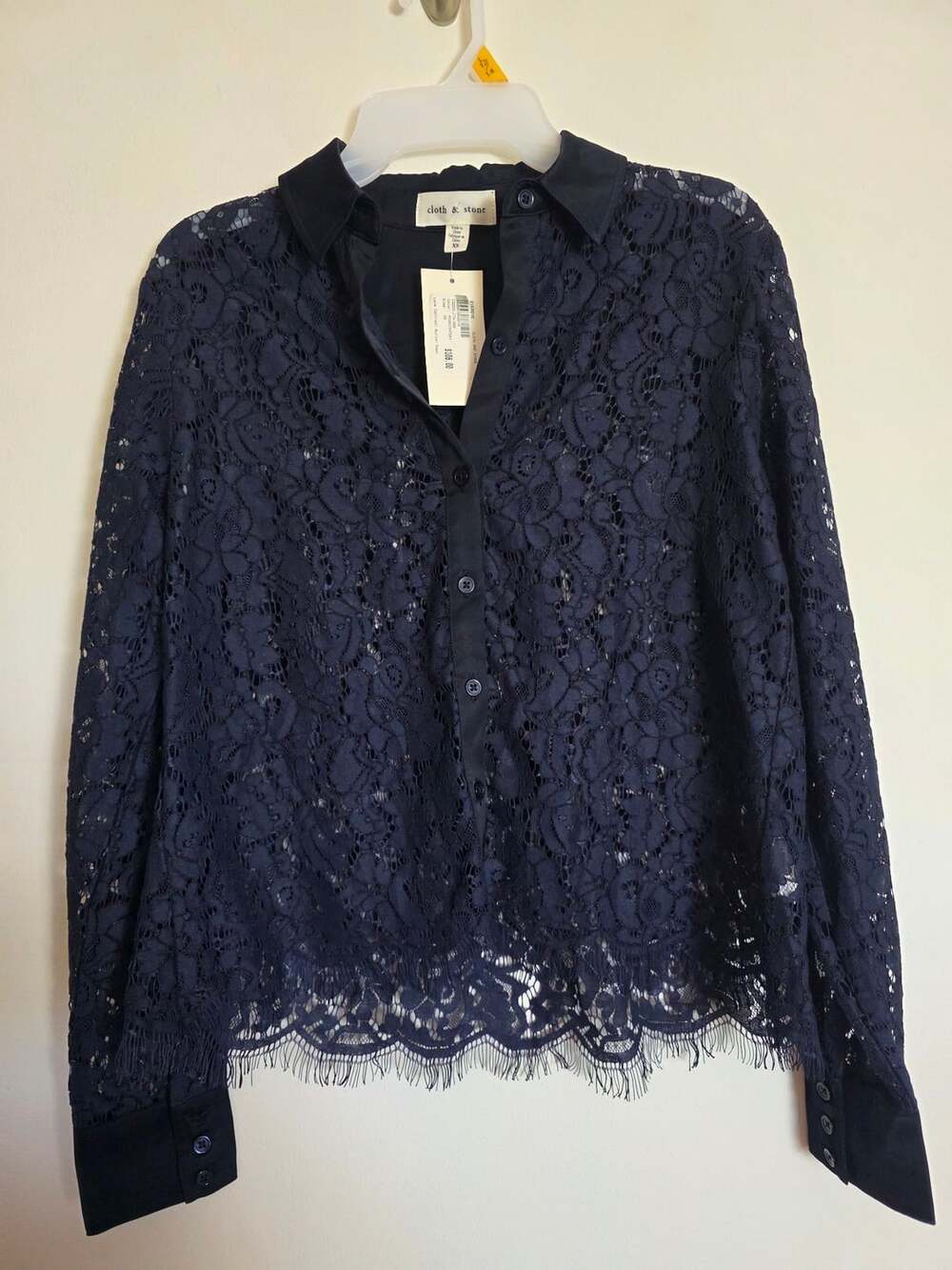 Cloth & Stone Navy Lace Button Down Blouse